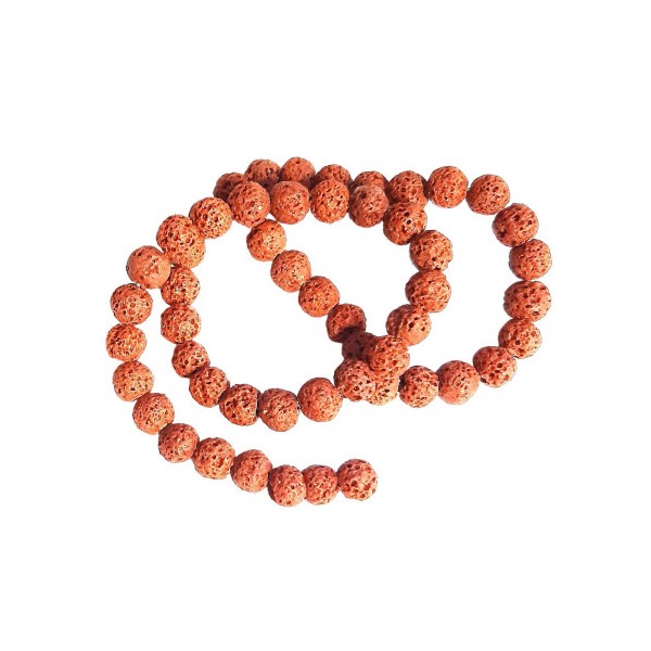 Fil de 46 perles rondes irrégulières 8mm 8 mm en pierre de lave marron noisette teintée - Photo n°2