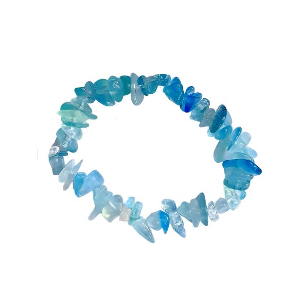 Bracelet élastique de perles chips en quartz bleu teinté - 50mm - Photo n°1