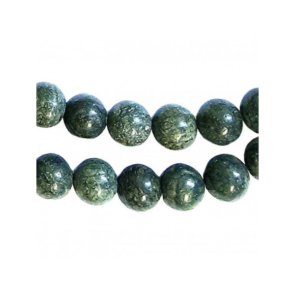 Fil de 88 perles rondes 4mm 4 mm en serpentine verte très fonçée - Photo n°3