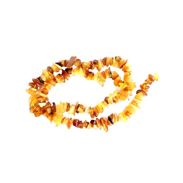 Fil de chips perles en ambre multicolore couleur jaune orange miel et marron cognac - 38cm - Photo n°2