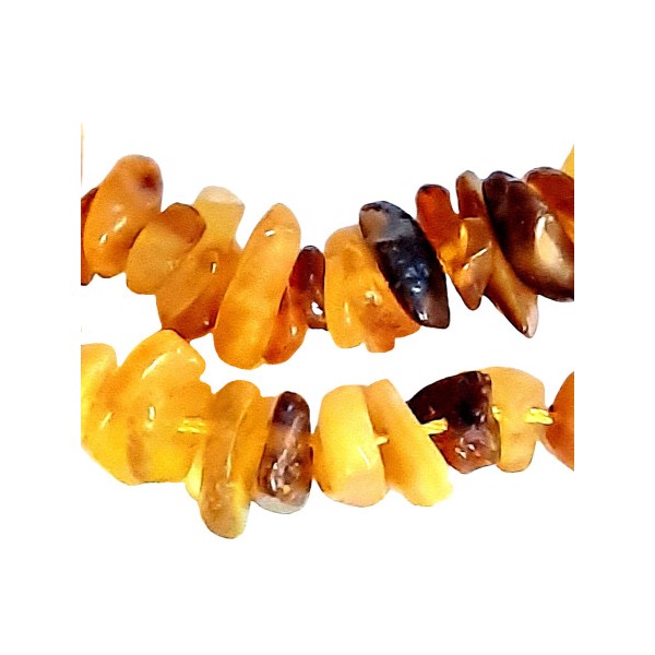 Fil de chips perles en ambre multicolore couleur jaune orange miel et marron cognac - 38cm - Photo n°1