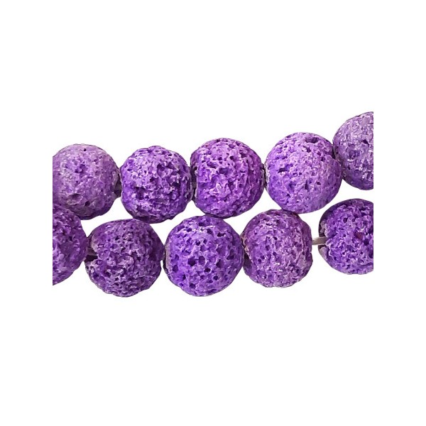 Fil de 46 perles rondes irrégulières 8mm 8 mm en pierre de lave violette fonçée teintée - Photo n°1