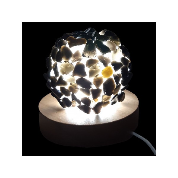 Lampe à LED en pierres roulées d'obsidienne noire 7 - 8cm diamètre 400 gr env - Photo n°2