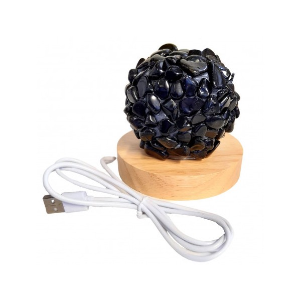 Lampe à LED en pierres roulées d'obsidienne noire 7 - 8cm diamètre 400 gr env - Photo n°1