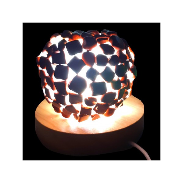 Lampe à LED en pierres roulées de jaspe rouge 7 - 8cm diamètre 400 gr env - Photo n°2
