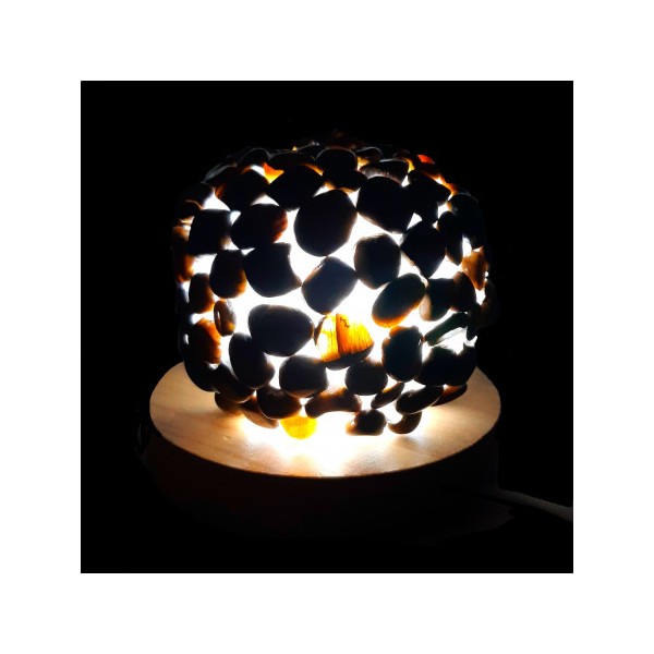 Lampe à LED en pierres roulées d'oeil de tigre marron 7 - 8cm diamètre 460 gr env - Photo n°2