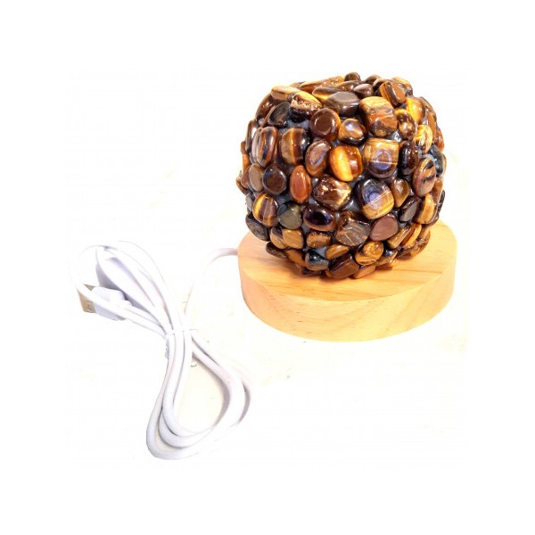 Lampe à LED en pierres roulées d'oeil de tigre marron 7 - 8cm diamètre 460 gr env - Photo n°1