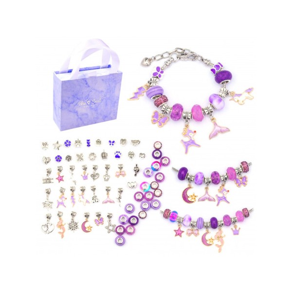 Kit box DIY de bracelets à faire soi même avec charms breloques perles violet - Photo n°1