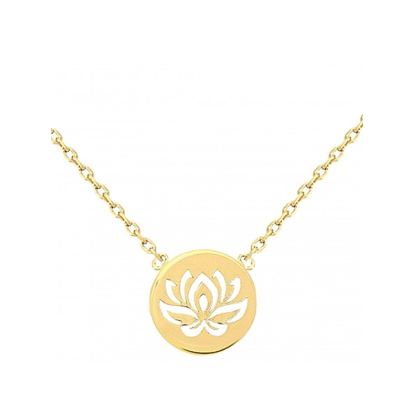 Collier avec breloque médaille fleur de lotus en plaqué or - 42cm - Photo n°1