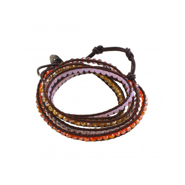 Bracelet long wrap entouré de perles cristal facettées orange et rose - 90cm - Photo n°2