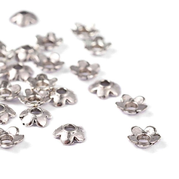 Coupelle calottes ornement perle minifleurs diamètre 6.5 mm (50 pièces) Argenté - Photo n°3