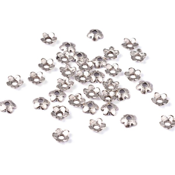 Coupelle calottes ornement perle minifleurs diamètre 6.5 mm (50 pièces) Argenté - Photo n°1
