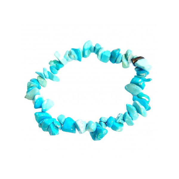Bracelet élastique de perles chips en howlite turquoise teintée - 50mm - Photo n°1