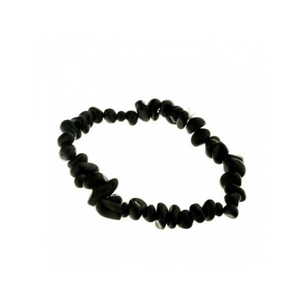 Bracelet élastique de perles chips en obsidienne noire - 50mm - Photo n°1