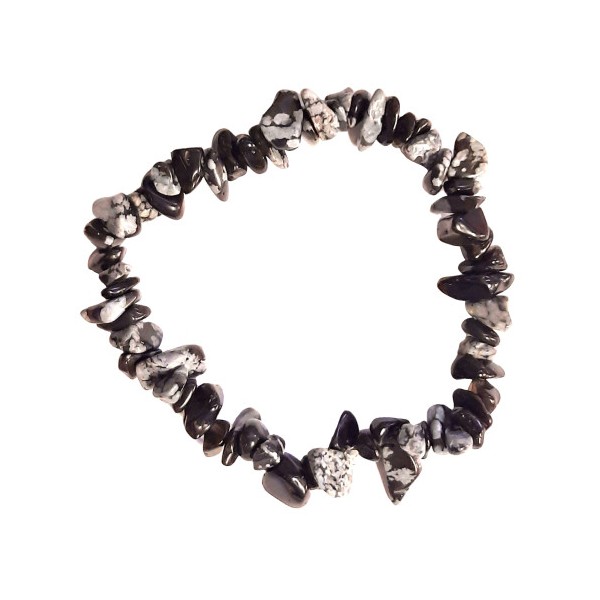 Bracelet élastique de perles chips en obsidienne mouchetée neige- 50mm - Photo n°1