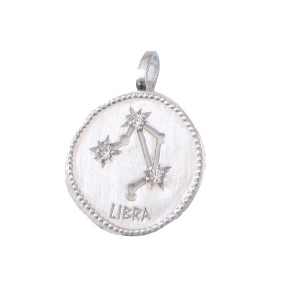 Pendentif médaille constellation de la balance zodiaque en argent + chaine - Photo n°1