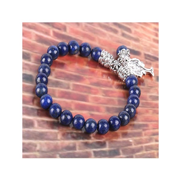 Bracelet élastique breloques arbre de vie en perles de lapis lazuli teinté - Photo n°4