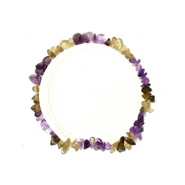Bracelet élastique de perles chips en améthyste et quartz fumé - 50mm - Photo n°2