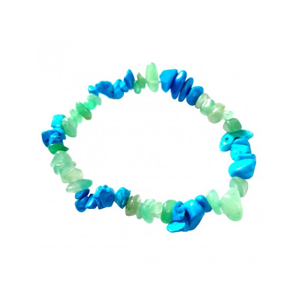 Bracelet élastique de perles chips en howlite bleue et aventurine - 50mm - Photo n°1