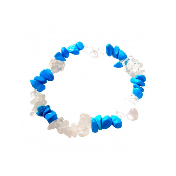 Bracelet élastique de perles chips en cristal de roche et howlite bleue - 50mm - Photo n°1