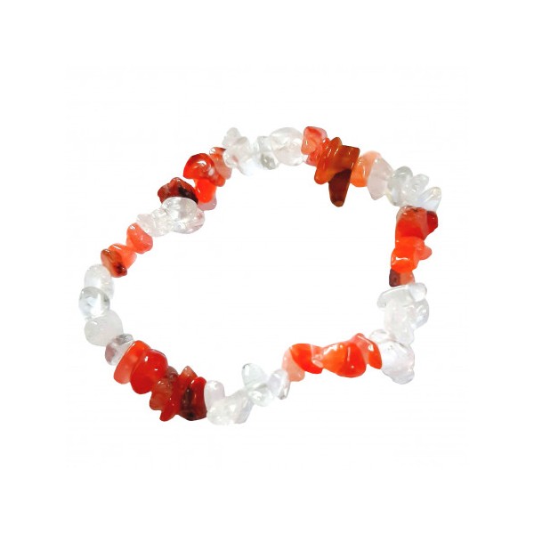 Bracelet élastique de perles chips en cristal de roche et cornaline - 50mm - Photo n°1