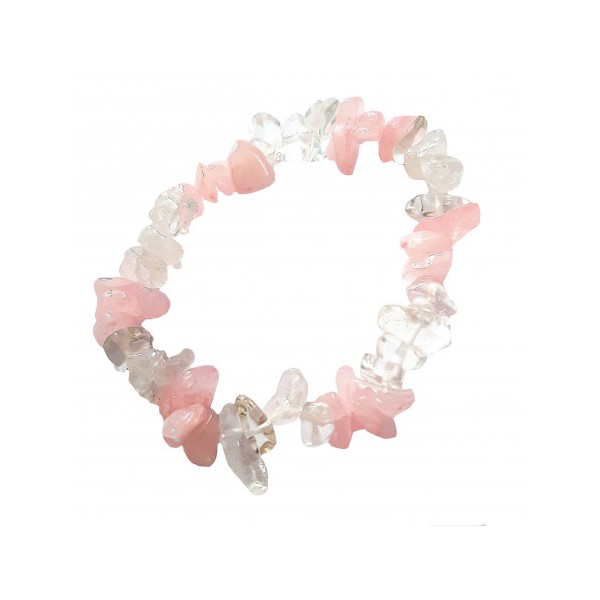 Bracelet élastique de perles chips en cristal de roche et quartz rose - 50mm - Photo n°1