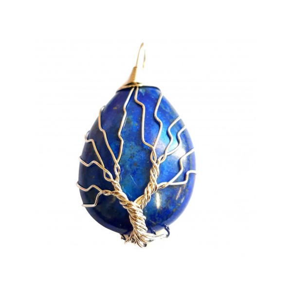 Pendentif goutte arbre de vie wrap en lapis lazuli lazulis + chaine - Photo n°1
