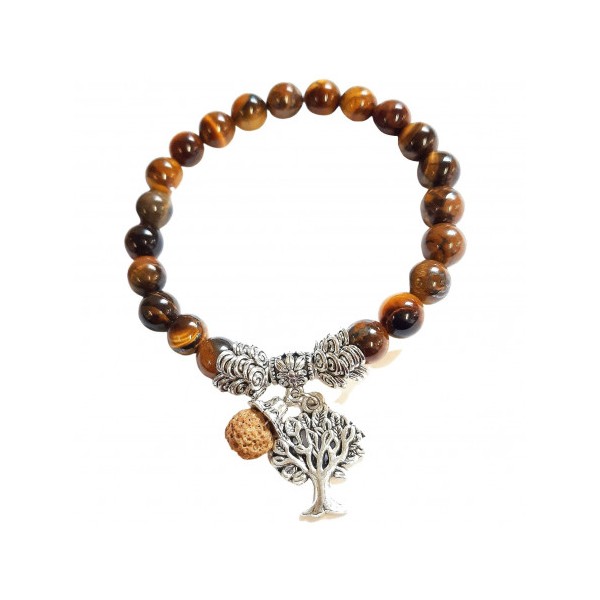 Bracelet élastique breloques arbre de vie en perles d'oeil de tigre - Photo n°1