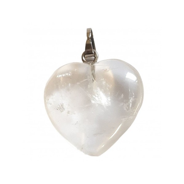 Grand pendentif coeur en cristal de roche + chaine 2cm - Photo n°1