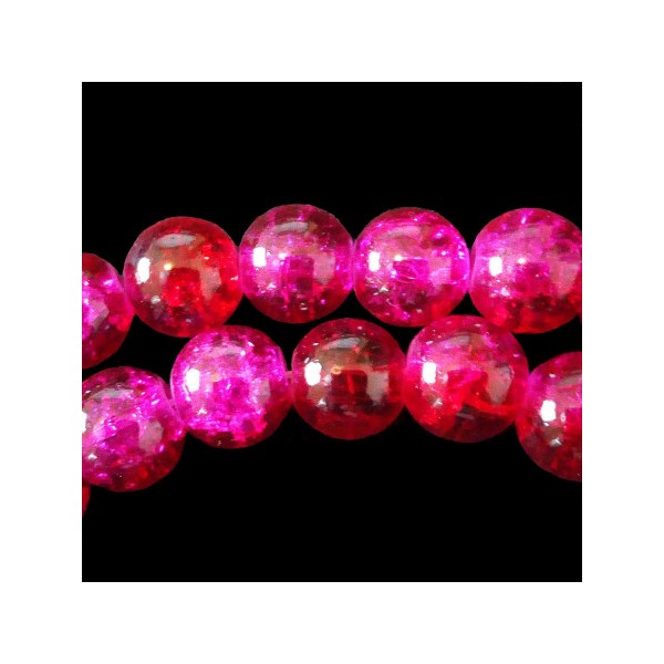 Fil de 95 perles rondes craquelées rouge et rose fonçé en verre 8mm 8 mm - Photo n°1