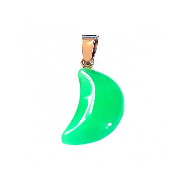 Pendentif petite lune en jade vert + chaine - Photo n°1
