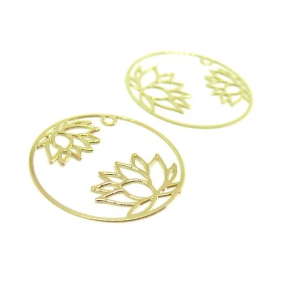 PS11882964 PAX de 4 Estampes pendentif filigrane Fleur de Lotus dans Cercle 27 mm Métal coloris Doré - Photo n°1