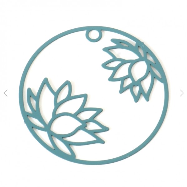 PS11882969 PAX de 4 Estampes pendentif filigrane Fleur de Lotus dans Cercle 27 mm Métal coloris Bleu - Photo n°1