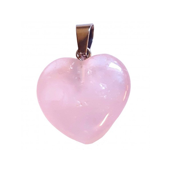 Grand pendentif coeur en quartz rose + chaine 2cm - Photo n°1