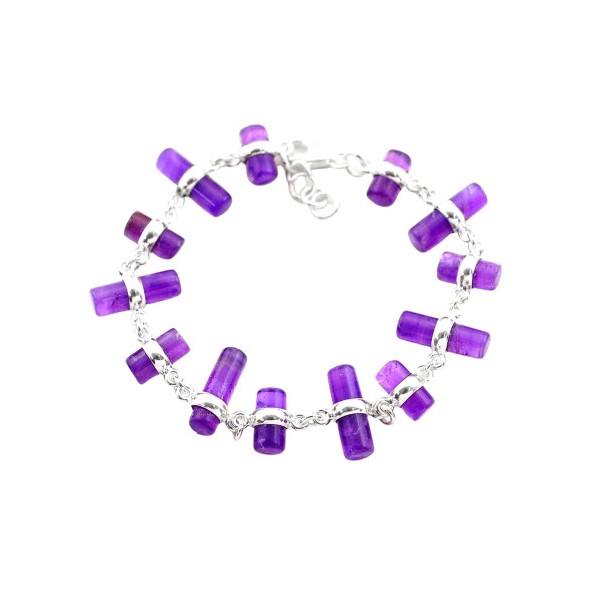 Bracelet en argent batonnets d'améthyste violette 17 - 20cm GXI408 - Photo n°1
