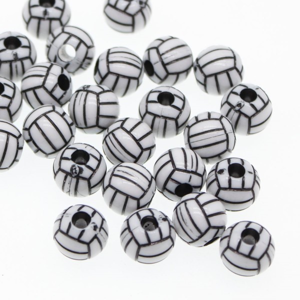 LOT 15 PERLES ACRYLIQUES : rondes fantaisies blanches/noires 12mm (04) - Photo n°1