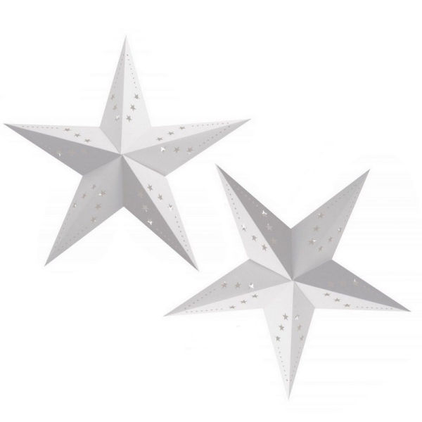 Lot de 2 grandes Lanternes étoiles blanches, dim. 60 cm, suspension en carton, anniversaire noel - Photo n°1