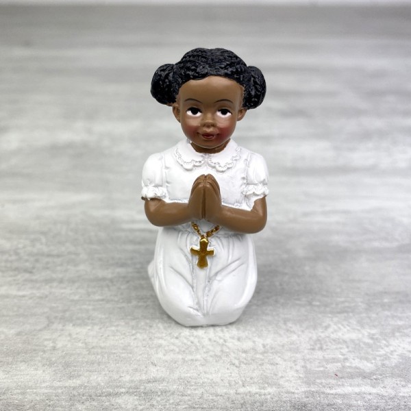Petite figurine communiante couleur noire agenouillée, hauteur 6 cm, Fillette qui prie - Photo n°1