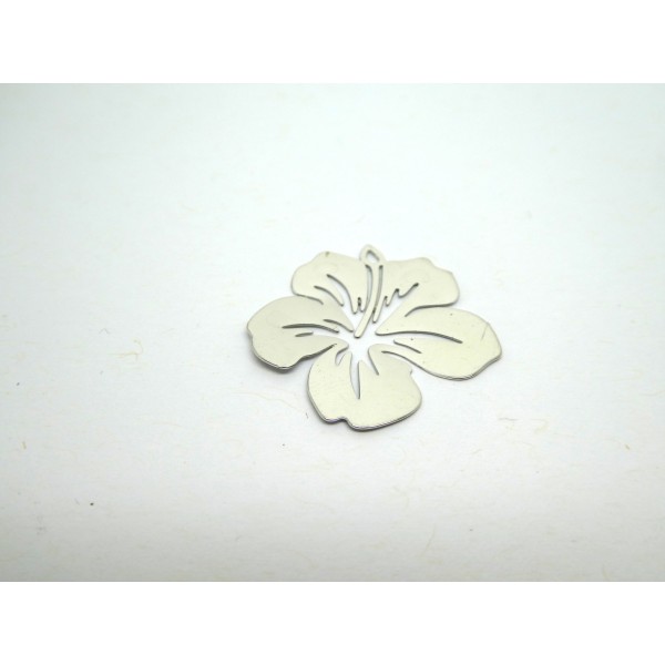 4 Estampes filigranées fleur d'hibiscus 21*19mm argenté - Photo n°1