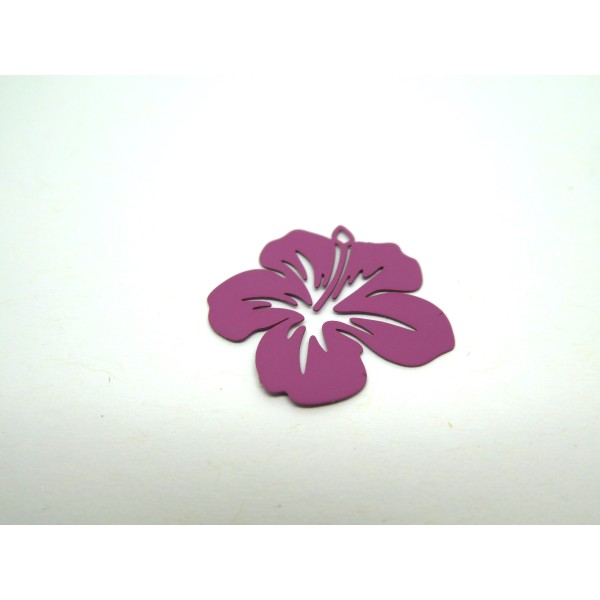 4 Estampes filigranées fleur d'hibiscus 21*19mm violet - Photo n°1