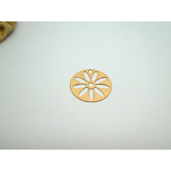 6 Estampes filigranées rondes 16mm fleur ajourée doré - Photo n°1