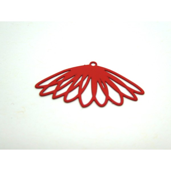 4 Estampes filigranées forme feuille, fleur 28*16mm rouge - Photo n°1