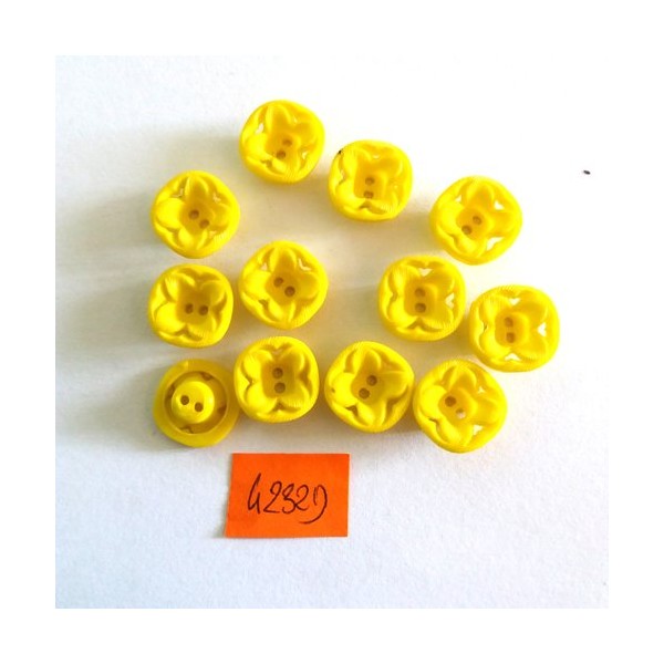 12 Boutons en résine jaune - vintage - 12x12mm - 4232D - Photo n°1