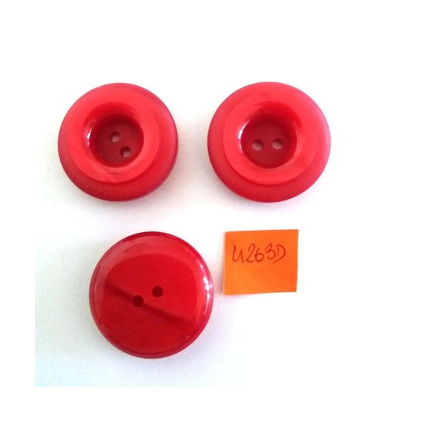 3 Boutons en résine rouge - vintage - 30mm - 4263D - Photo n°1