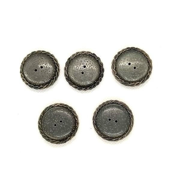 5 Boutons en résine gris - 31mm - A32 - Photo n°1