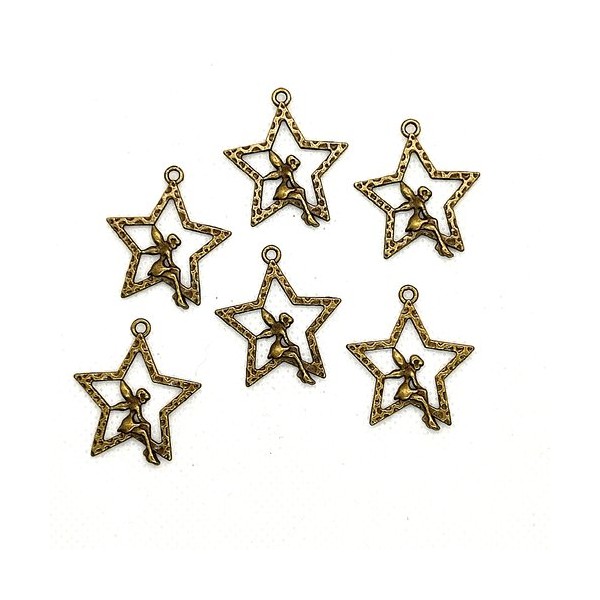 6 Breloques en métal bronze - étoile et fée - 25x27mm - 116 - Photo n°1