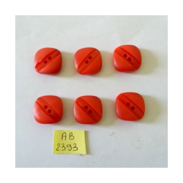 6 Boutons en résine rouge - 19x19mm - AB2393 - Photo n°1