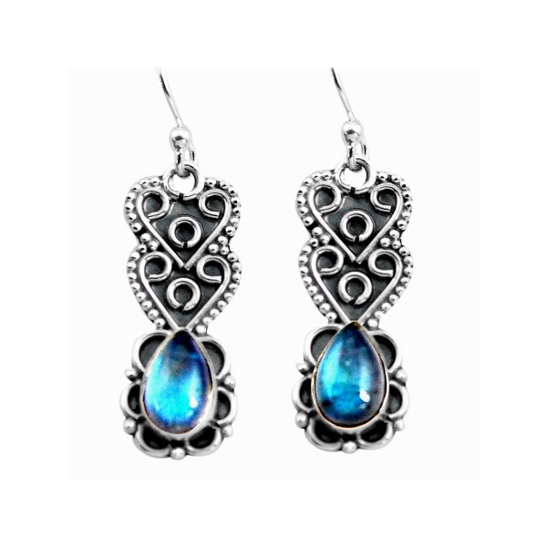 Boucles d'oreilles pendantes fantaisie en labradorite bleue et argent 2,5cm gxi404 - Photo n°1