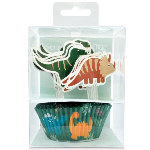Kit déco cupcakes - Dino - Multicolore - 48 pcs - Caissette