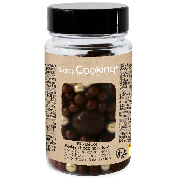 Décors sucrés - Perles chocolat noir - Doré - 50 g - Photo n°1